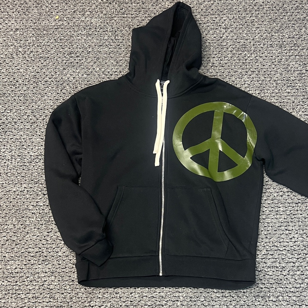 Black Hoodie with Green Peace Sign